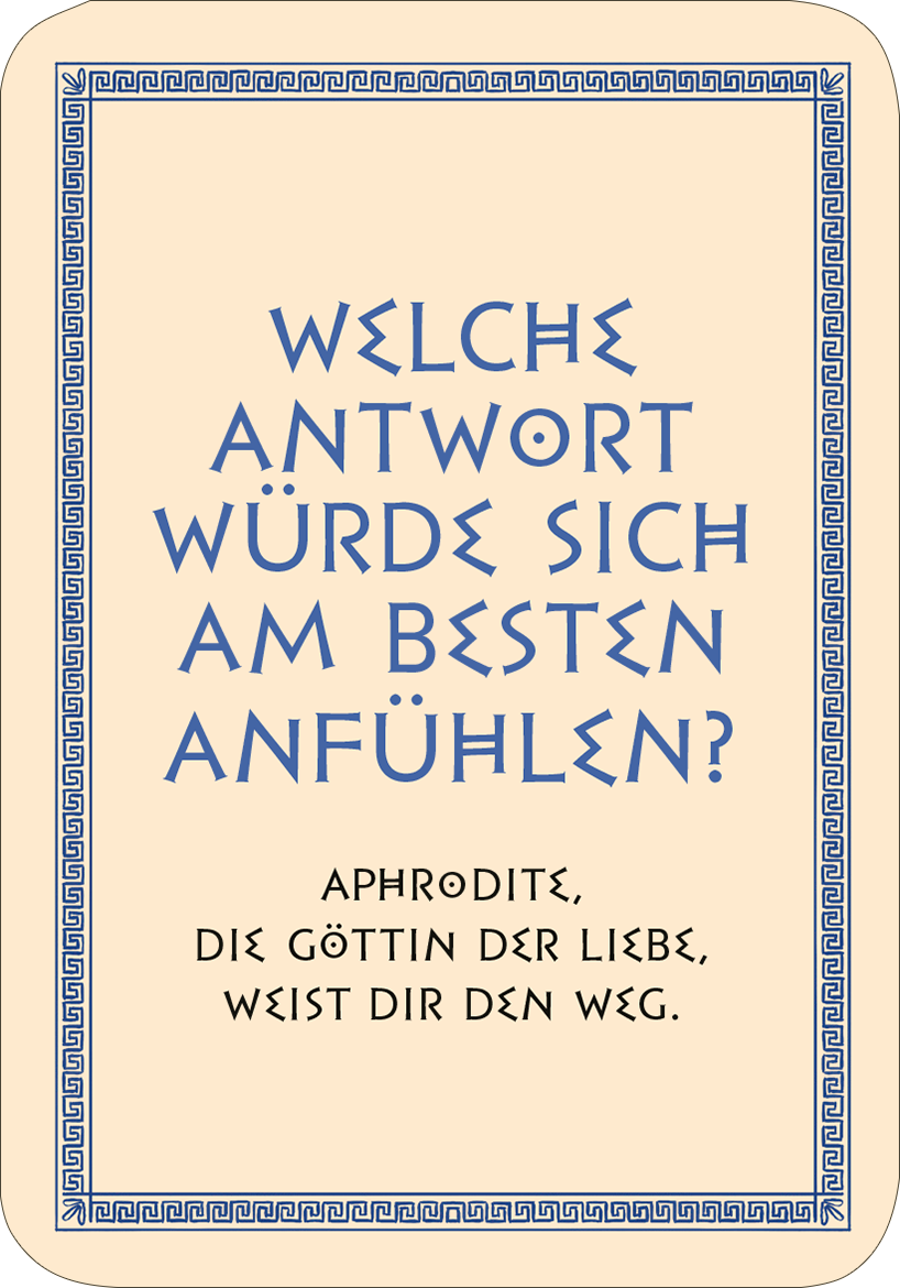Gezeigt wird eine Innen- oder Zusatzansicht von „Frag die Götter“. Die Grafik zeigt mehrere Hände in sanften Rosa- und Beigetönen, die mit goldenen und gelben Ringen geschmückt sind. Sie sind verbunden durch feine, schwarze Linien, die ein Netz bilden. Im oberen Bereich befindet sich der Titel „Frag die Götter“ in einer auffälligen, geometrischen Typografie, die in Weiß und Gelb hervorsticht, auf einem kräftigen, warmen roten Hintergrund.