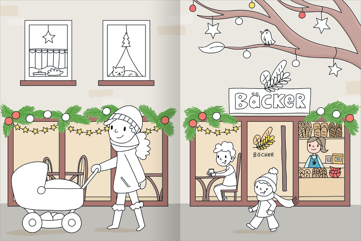 Gezeigt wird eine Innen- oder Zusatzansicht von „Mein großes buntes Malbuch – Winterzeit“.