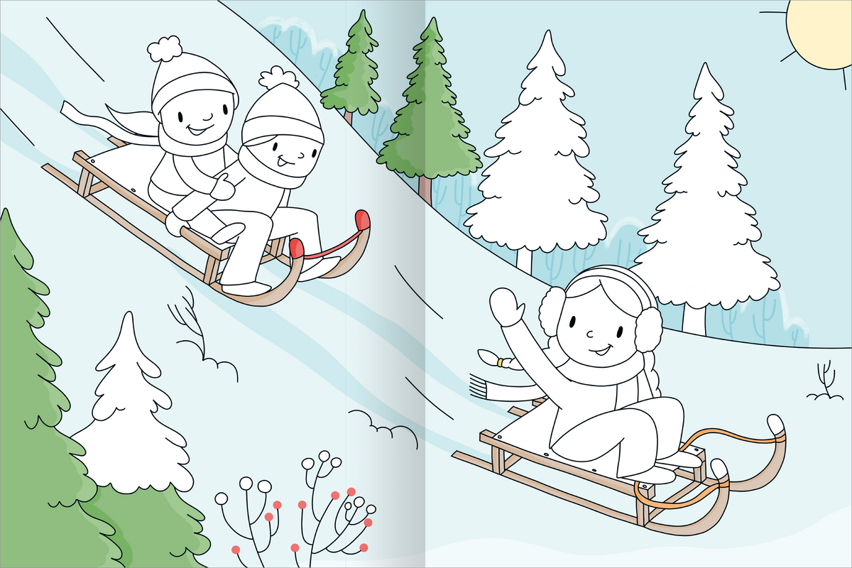 Gezeigt wird eine Innen- oder Zusatzansicht von „Mein großes buntes Malbuch – Winterzeit“.