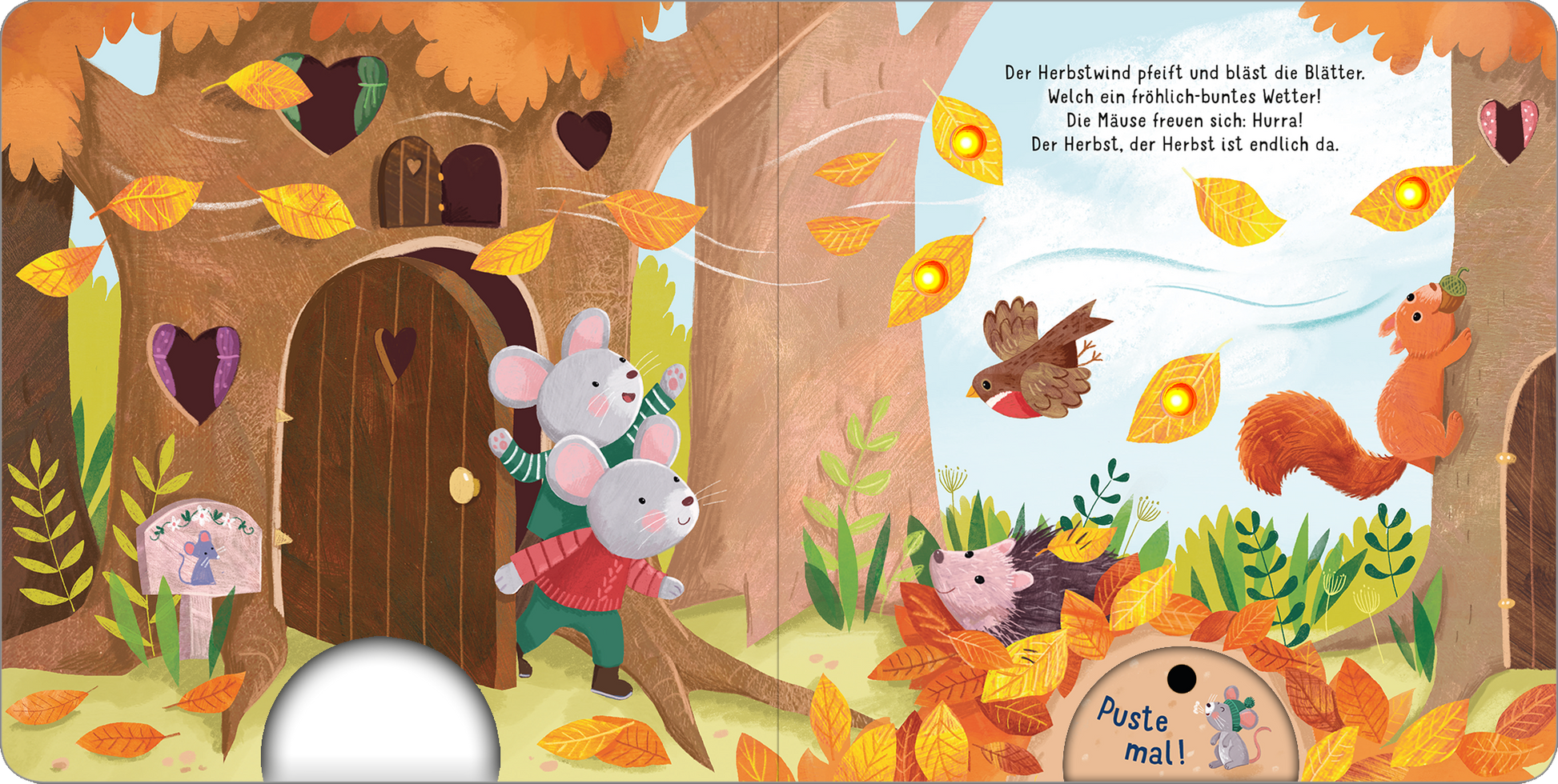 Gezeigt wird eine Innen- oder Zusatzansicht von „Mein liebstes Pustebuch – Hurra, der Herbst ist da!“.