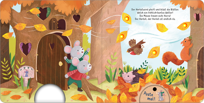 Gezeigt wird eine Innen- oder Zusatzansicht von „Mein liebstes Pustebuch – Hurra, der Herbst ist da!“.