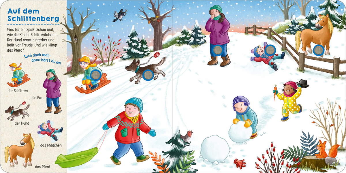 Gezeigt wird eine Innen- oder Zusatzansicht von „Such mal, hör mal! Im Winter“.