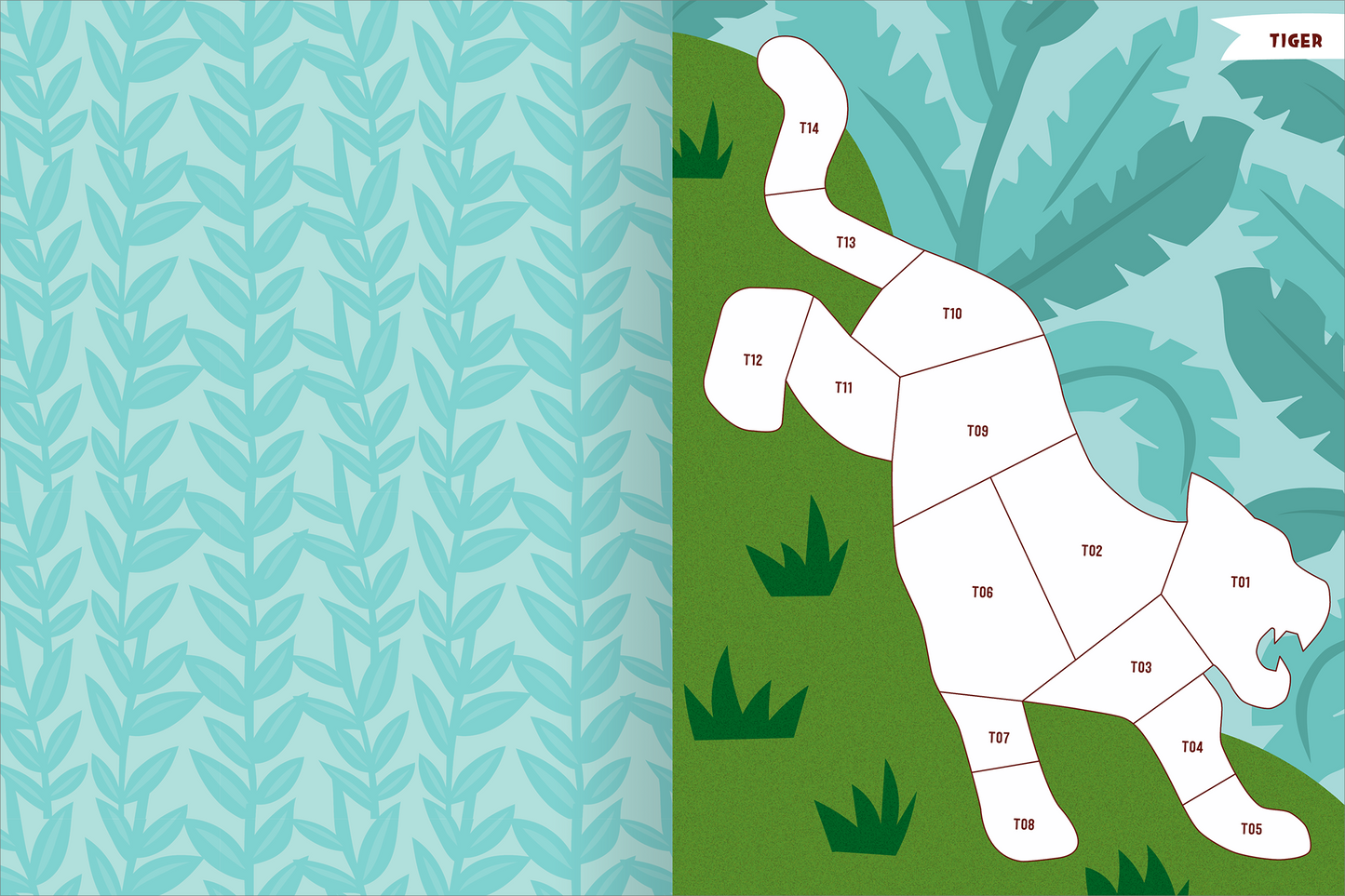 Gezeigt wird eine Innen- oder Zusatzansicht von „Mein Mosaik-Stickerbuch – Tiere“.