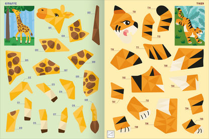 Gezeigt wird eine Innen- oder Zusatzansicht von „Mein Mosaik-Stickerbuch – Tiere“.