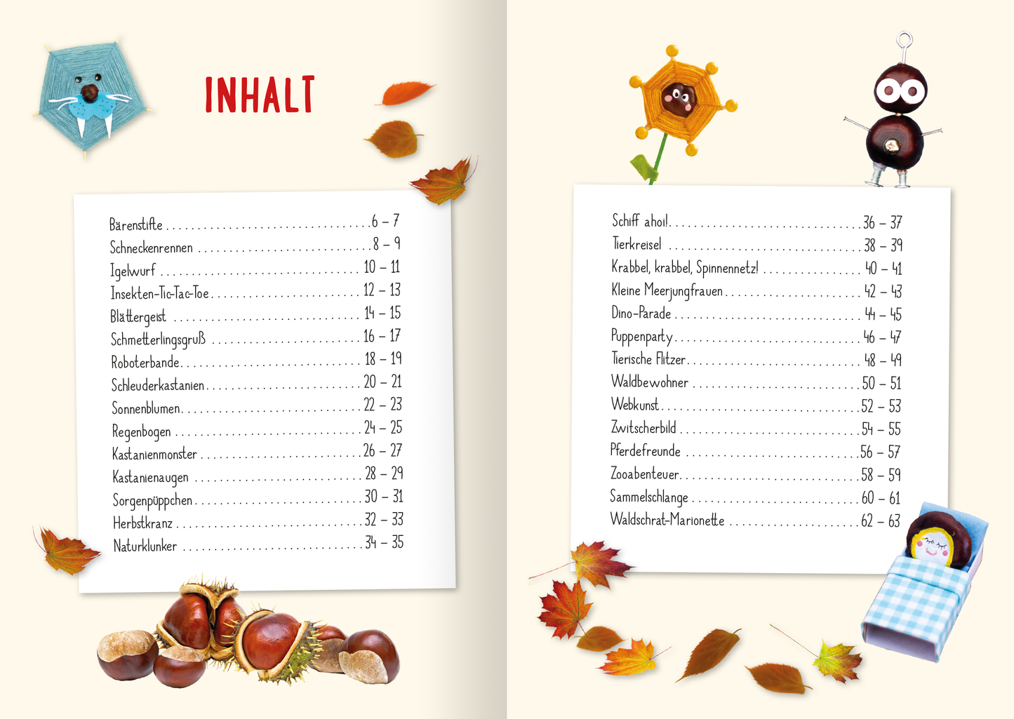 Gezeigt wird eine Innen- oder Zusatzansicht von „Mein Kastanien-Bastelbuch“.
