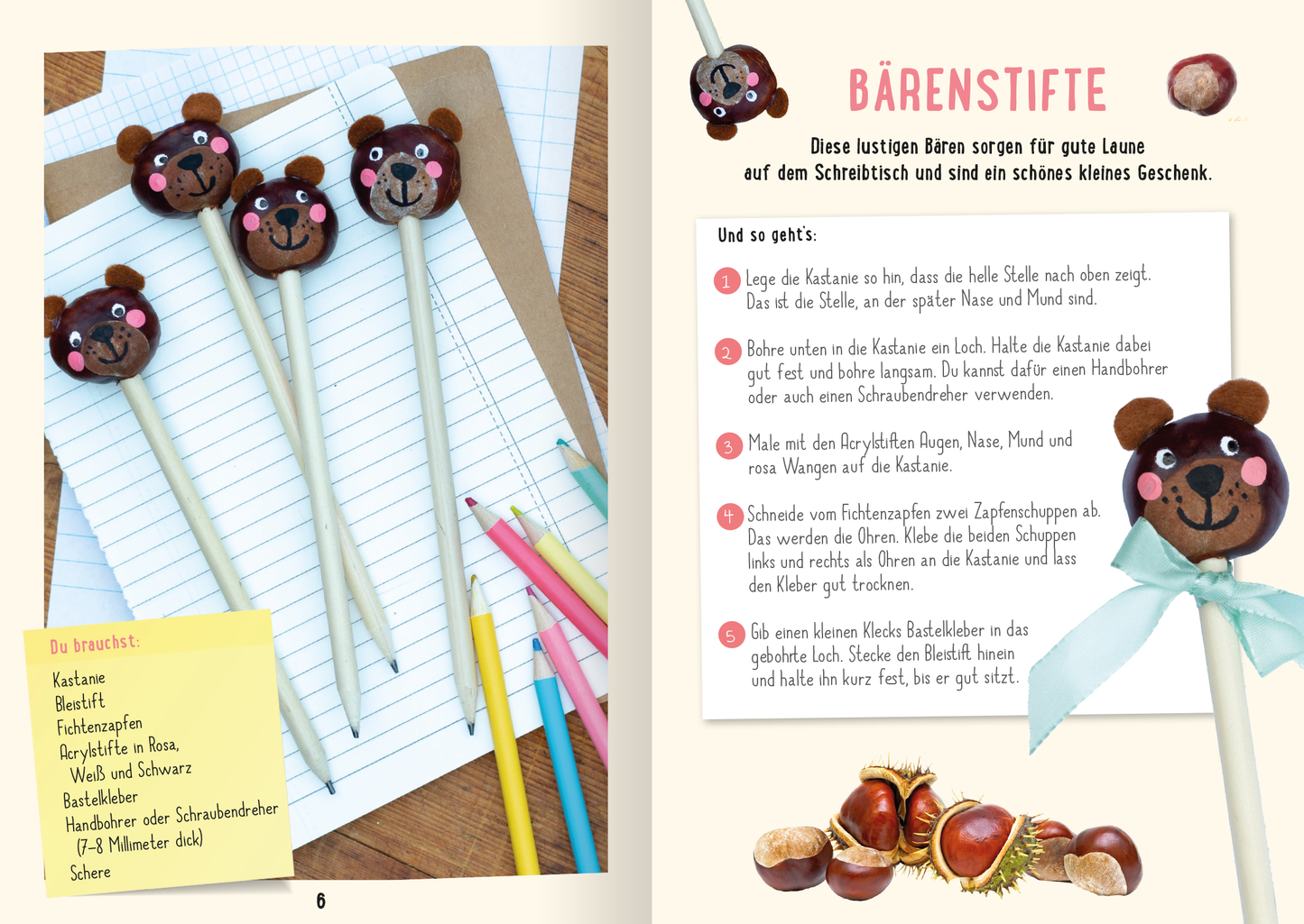 Gezeigt wird eine Innen- oder Zusatzansicht von „Mein Kastanien-Bastelbuch“.