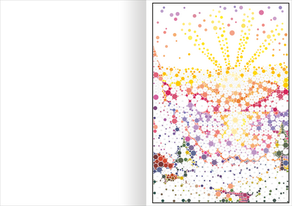 Gezeigt wird eine Innen- oder Zusatzansicht von „Stickern nach Zahlen – Wunderbare Natur“. Die Darstellung zeigt ein farbenfrohes Muster aus verschiedenen Kreisen in leuchtenden Farben wie Gelb, Orange, Pink und Lila, die in einem harmonischen Verlauf angeordnet sind. Die oberen Bereiche symbolisieren eine strahlende Sonne, während die unteren Abschnitte lebendige Landschaftselemente andeuten. Die Typografie ist modern und klar, wobei der Fokus auf den bunten, spielerischen Formen liegt.