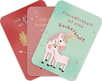 Gezeigt wird eine Innen- oder Zusatzansicht von „Ein Einhorn namens Oktober – Mutmachkarten “.