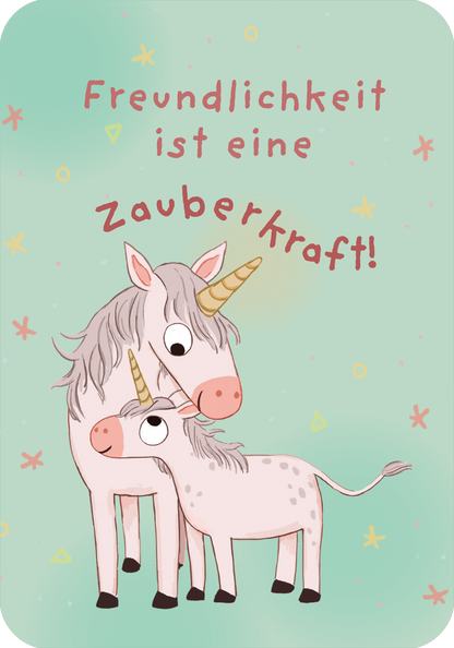 Gezeigt wird eine Innen- oder Zusatzansicht von „Ein Einhorn namens Oktober – Mutmachkarten “.