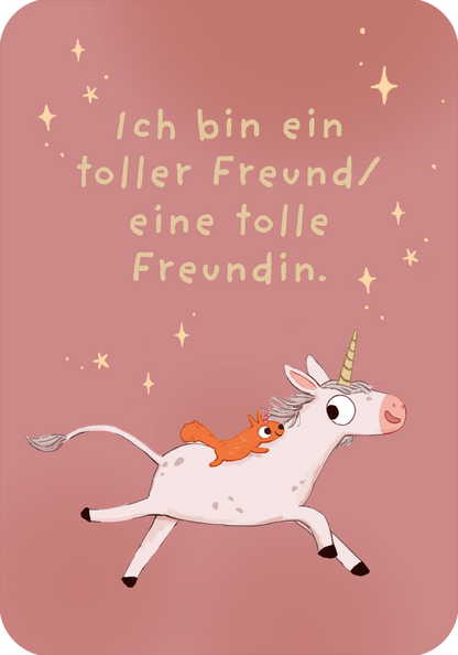 Gezeigt wird eine Innen- oder Zusatzansicht von „Ein Einhorn namens Oktober – Mutmachkarten “.