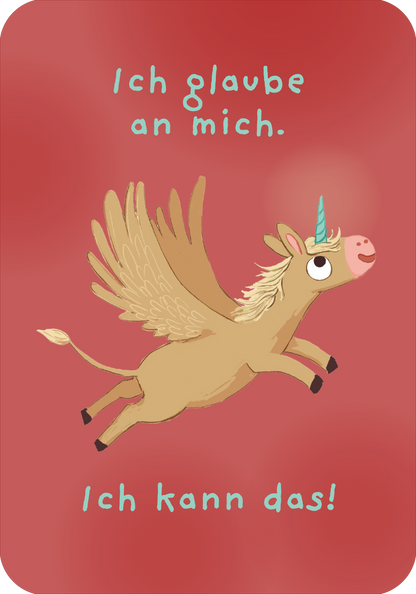 Gezeigt wird eine Innen- oder Zusatzansicht von „Ein Einhorn namens Oktober – Mutmachkarten “.