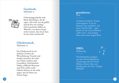 Gezeigt wird eine Innen- oder Zusatzansicht von „Geburtstag (Substantiv, m)“.