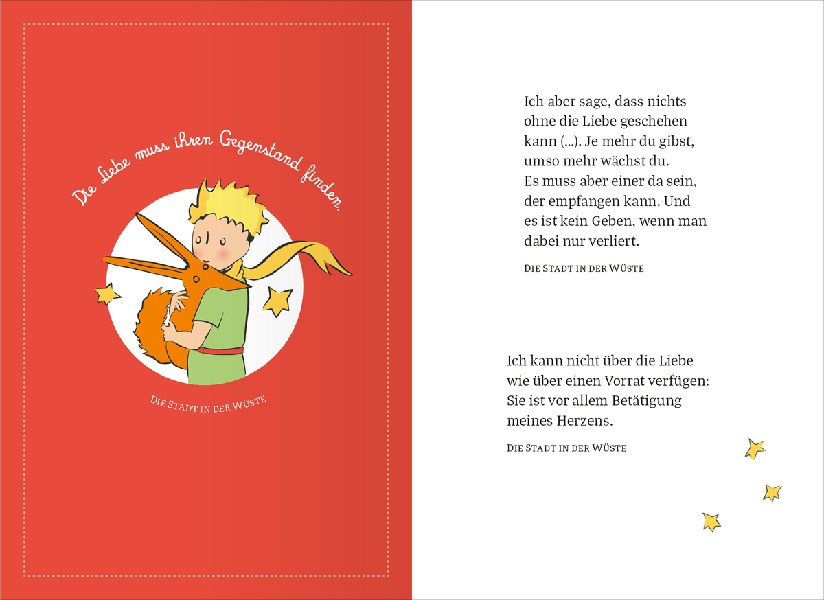 Gezeigt wird eine Innen- oder Zusatzansicht von „Der Kleine Prinz. Von mir für dich“.