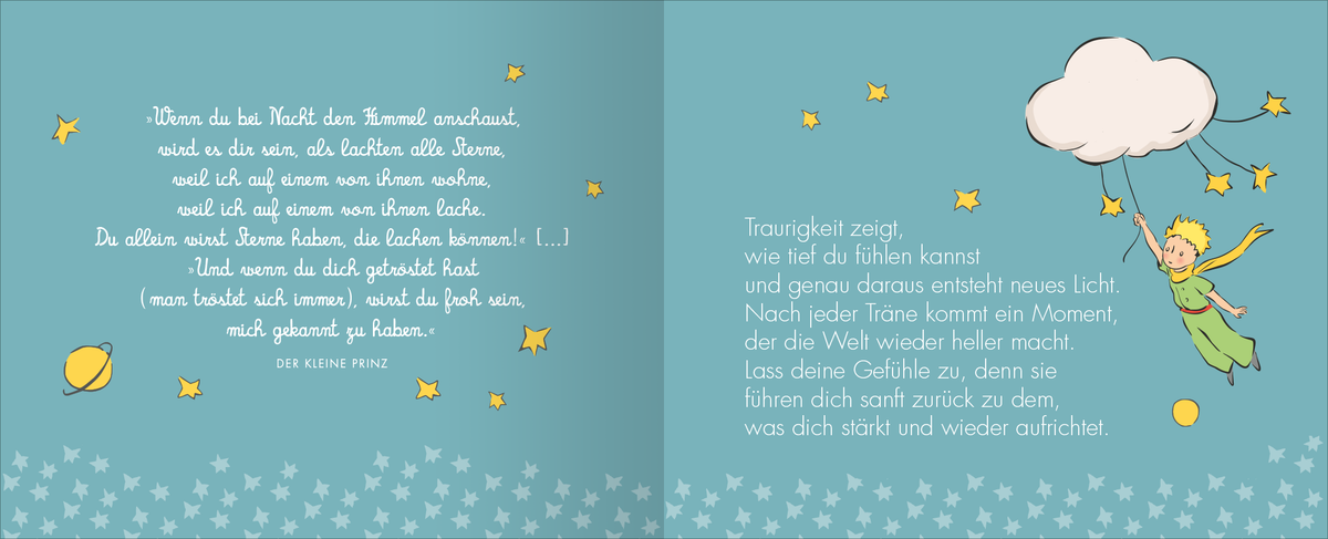Gezeigt wird eine Innen- oder Zusatzansicht von „Glücksbotschaften vom kleinen Prinzen“.