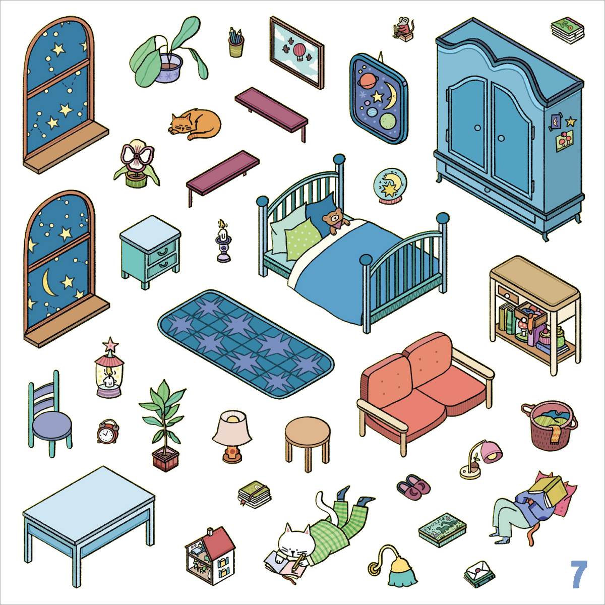 Gezeigt wird eine Innen- oder Zusatzansicht von „Mein 3D-Stickerhaus – Cozy Zuhause“.