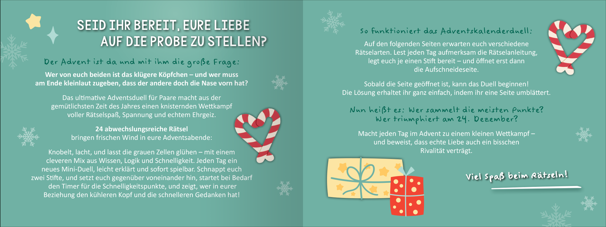 Gezeigt wird eine Innen- oder Zusatzansicht von „Das ultimative Adventsduell für Paare. 24 Spiele – 1 Gewinner“.