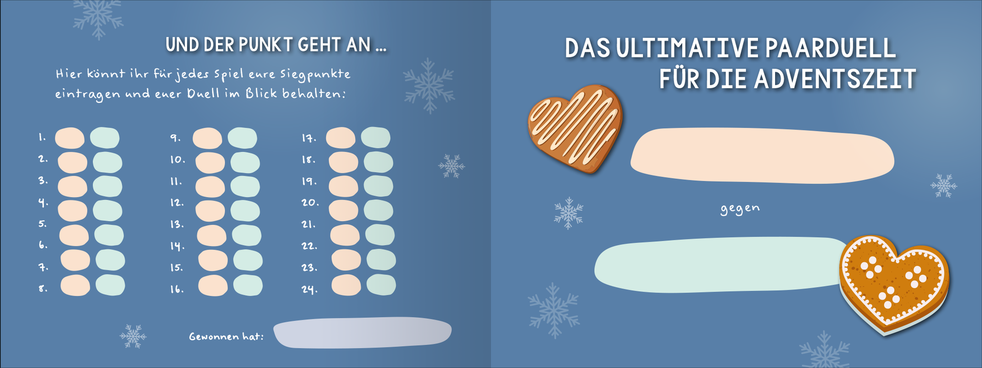 Gezeigt wird eine Innen- oder Zusatzansicht von „Das ultimative Adventsduell für Paare. 24 Spiele – 1 Gewinner“.