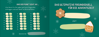 Gezeigt wird eine Innen- oder Zusatzansicht von „Das ultimative Adventsduell für beste Freunde. 24 Spiele – 1 Gewinner“.