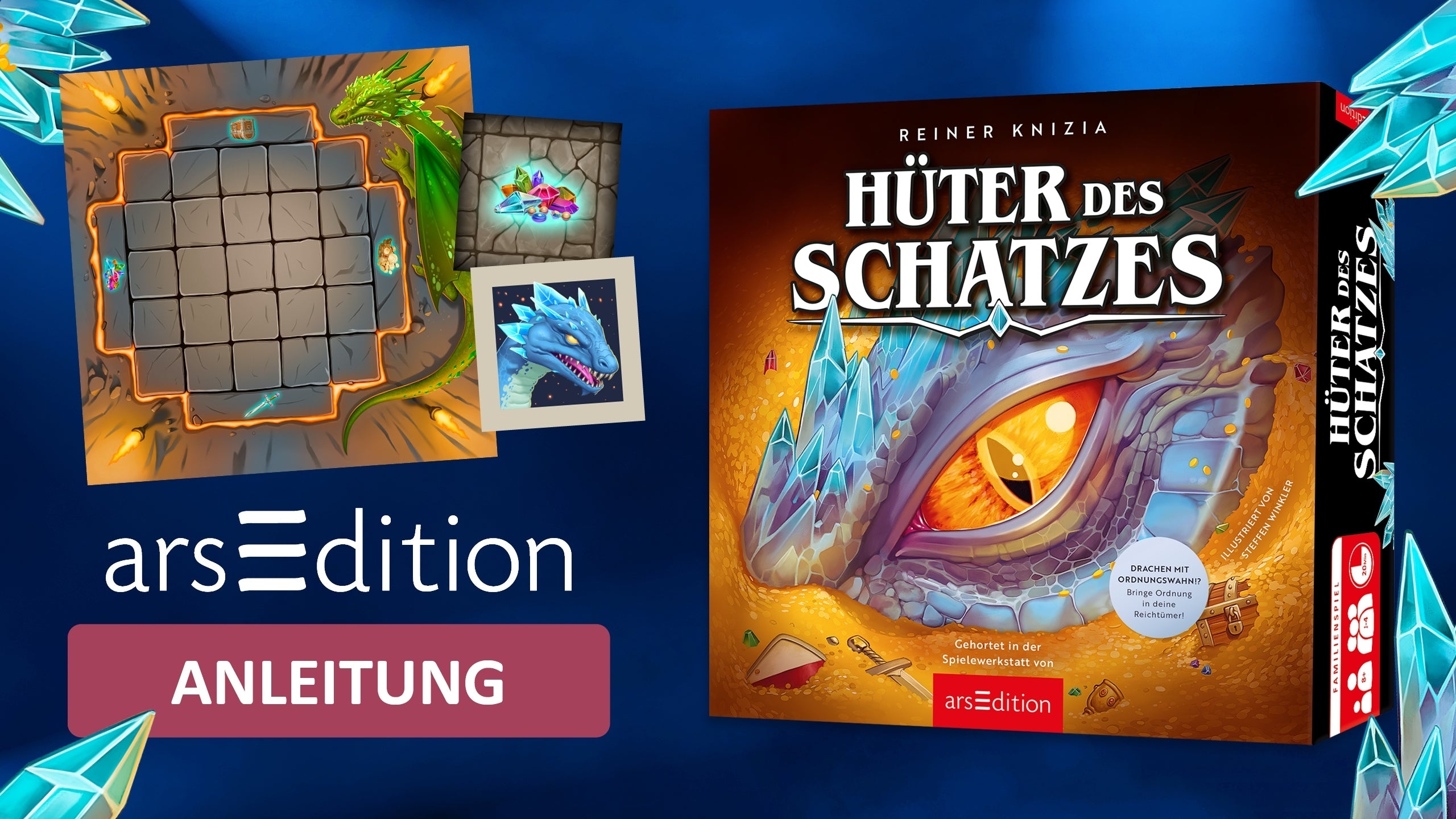 Video laden: Im Video wird das Spiel Hüter des Schatzes von arsEdition erklärt. Dabei sieht man einen Tisch von oben und Hände, die das Spielmaterial zeigen und wie damit zu spielen ist.